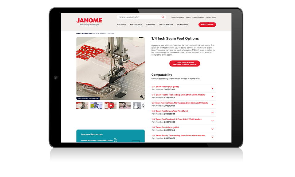 Janome tablet accessories