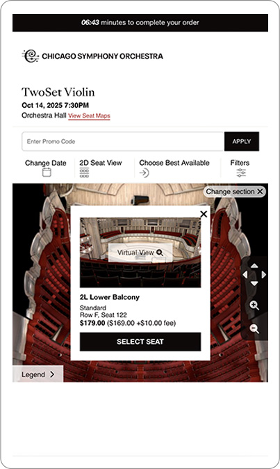 SeatMe mobile view with section hover visible